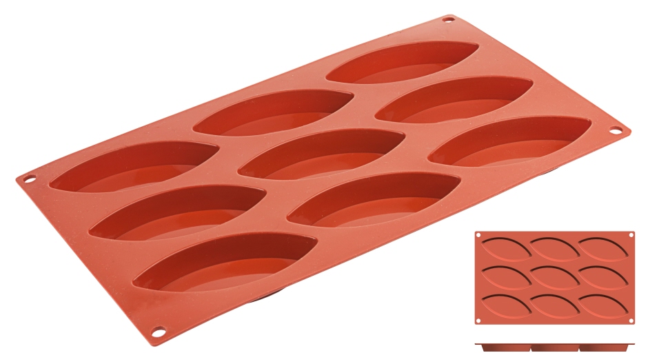 Silikon-Backmatte Schiffchen 10,0 x 4,4 cm - 9 Formen
