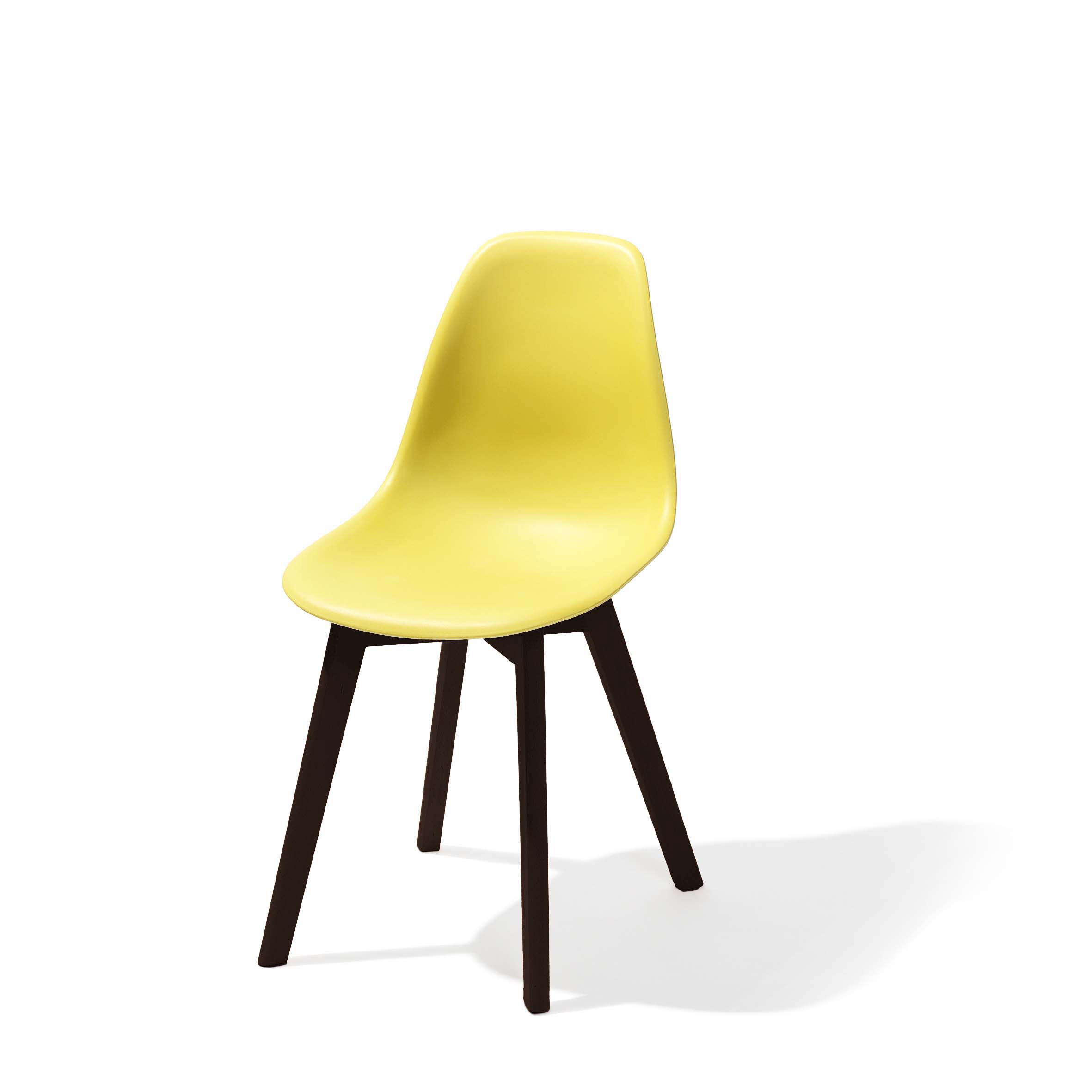 Keeve Stapelstuhl gelb ohne armlehne, dunkeln birkenholz gestell und kunststoff sitzfläche, 47x53x83