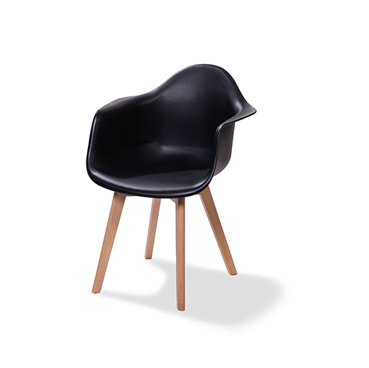 Keeve Stapelstuhl schwarz mit armlehne, birkenholz gestell und kunststoff sitzfläche, 61,5x61x83cm (