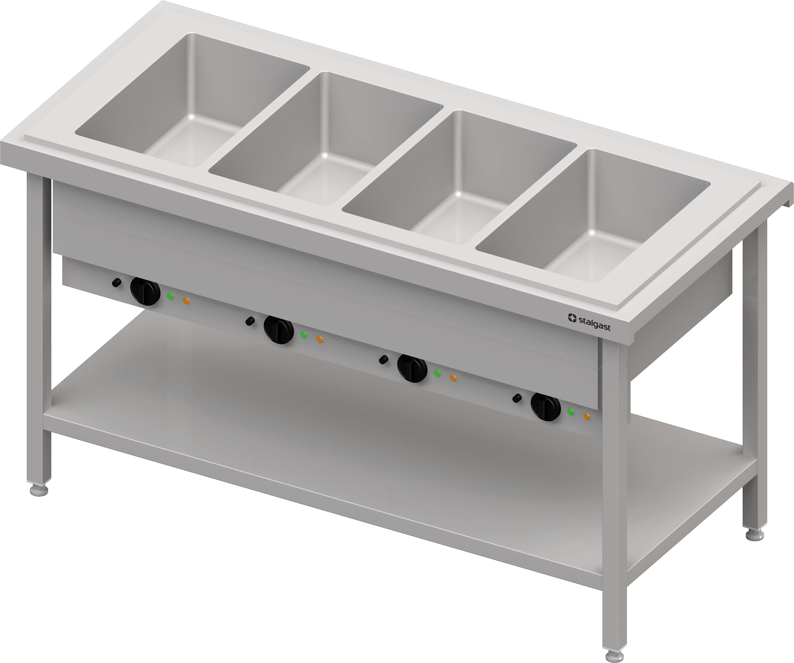 Warmausgabe mit Bain-Marie 4x GN1/1 Einzelbecken, 1570x750x880, Granitabdeckung "Standard G1"